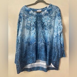 Concepts XXXL Y2K bejeweled long sleeve top blue floral artsy